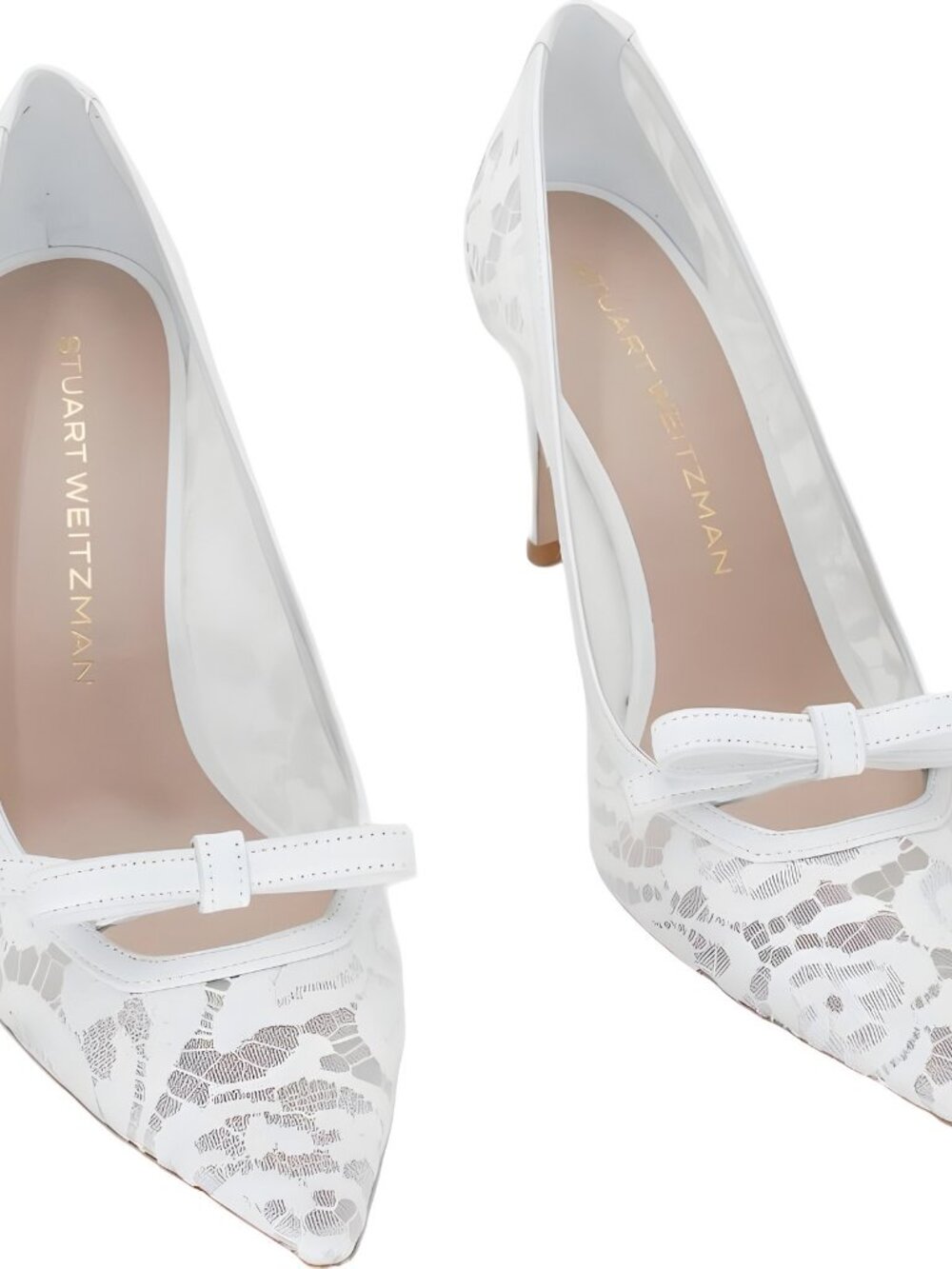Stuart Weitzman Felicity Bow 85 Pump White Garden Lace Heels US 7.5M EU 38